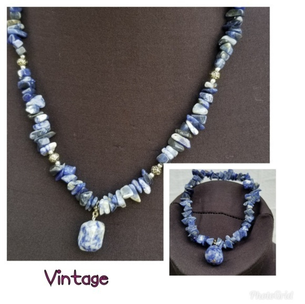 Vintage lapis necklace and‎ bracelet set
